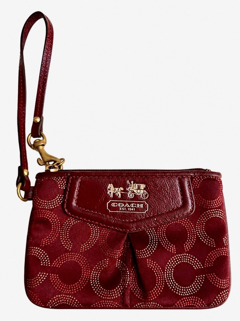 COACH Red Signature Wristlet with Gold Hardware